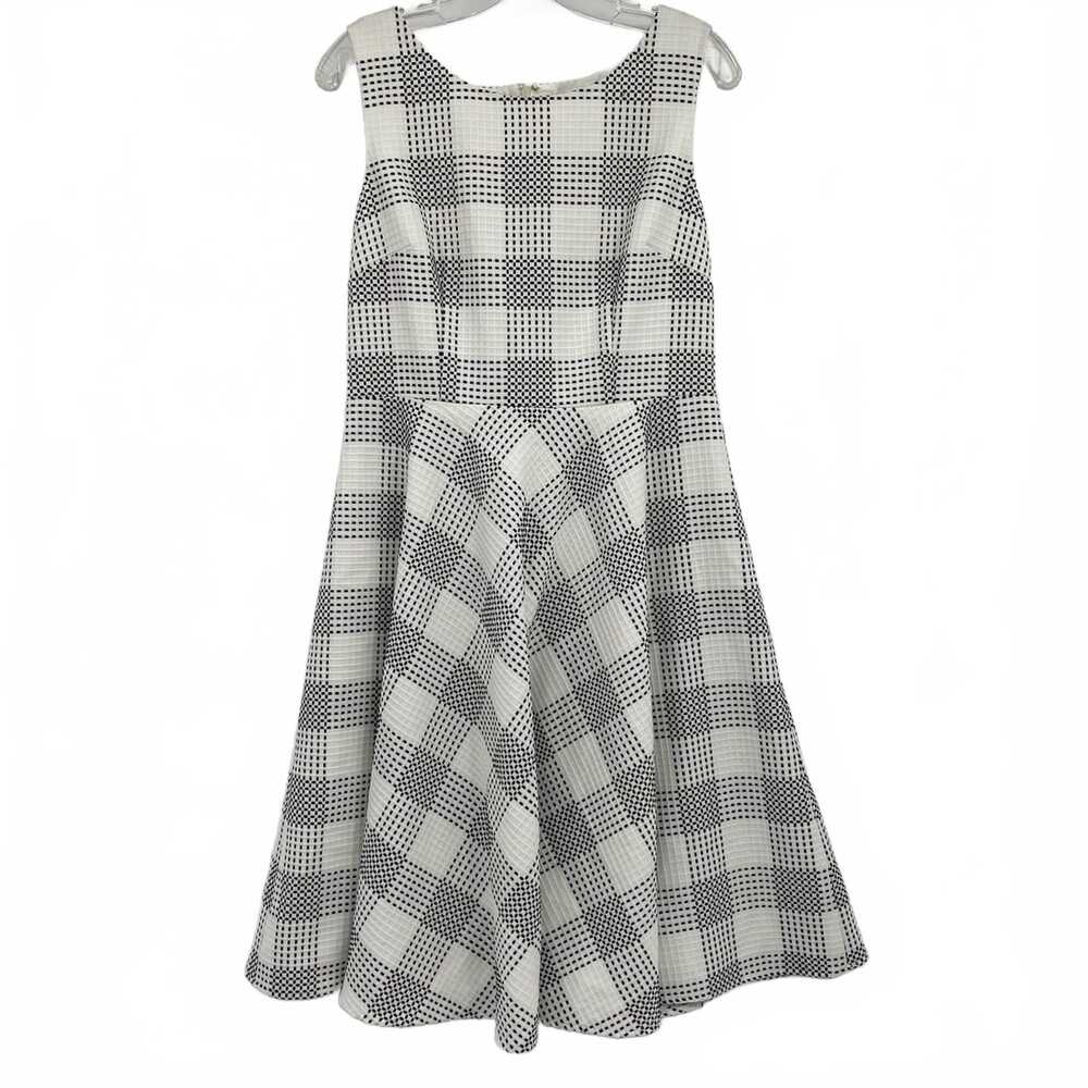 Talbots White Black Embroidered Plaid A-Line Midi Dress | Womens 8